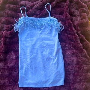 (XL) NEW W/O TAGS. wild fable blue feather trim skinny straps mini dress